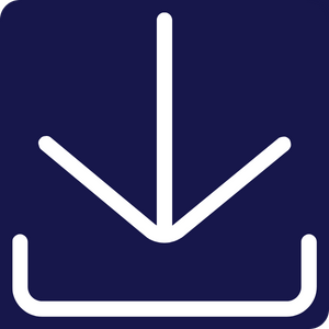 Installation/download arrow icon, white, with a dark blue background